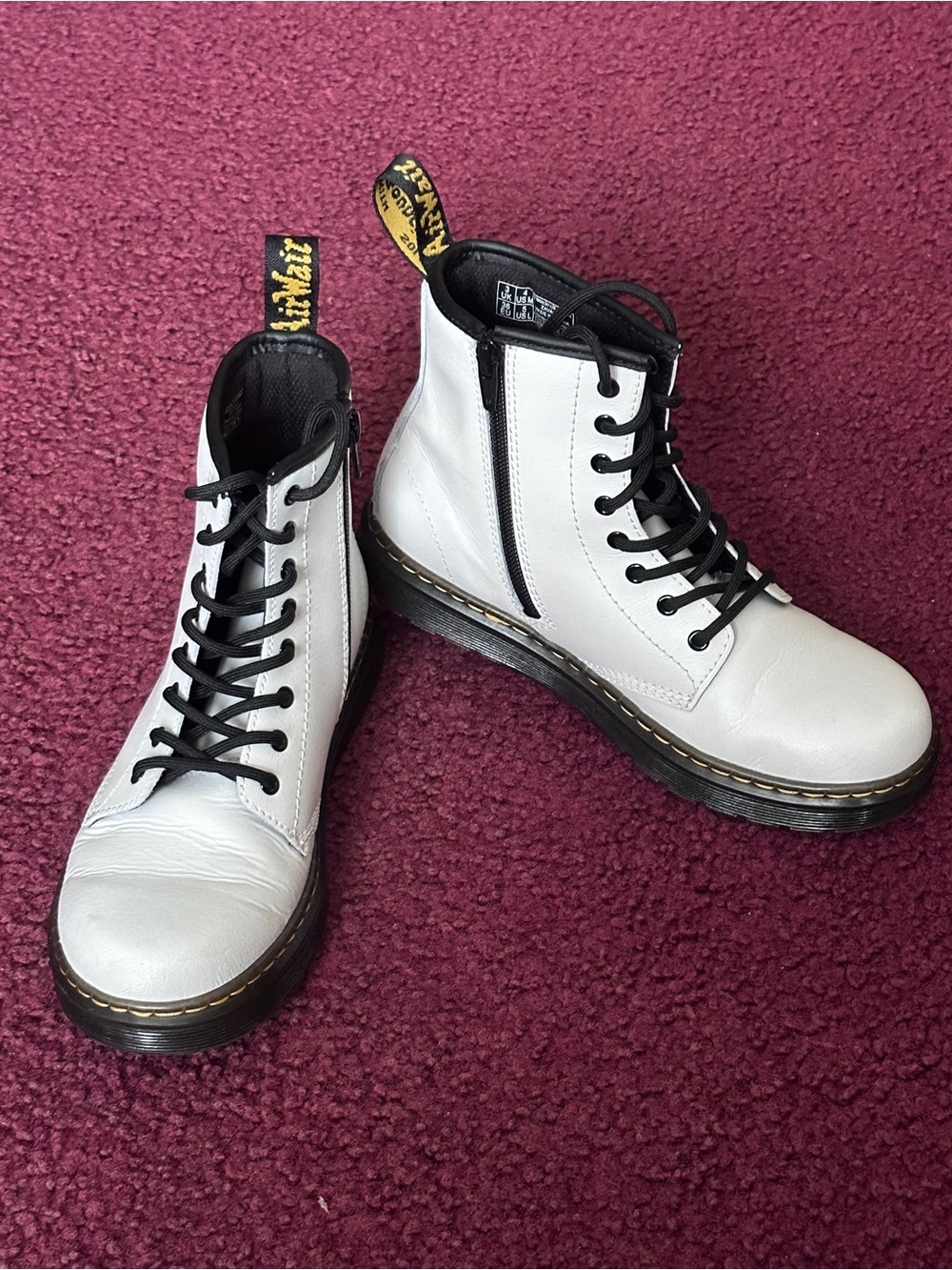Dr. Martens White Leather Combat Boots Big Kid Youth Size 4
